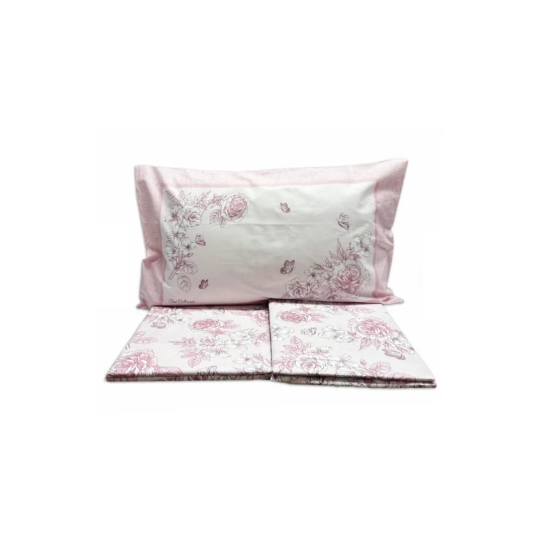 Completo letto in percalle linea venezia disegno eden color rosa