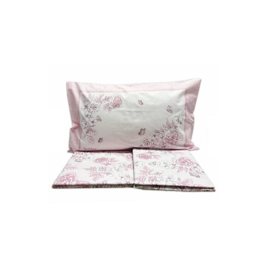 Completo letto in percalle linea venezia disegno eden color rosa