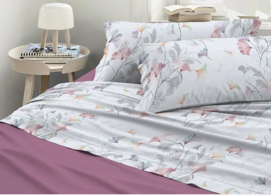 Completo letto matrimoniale raso cotone Ginko colors